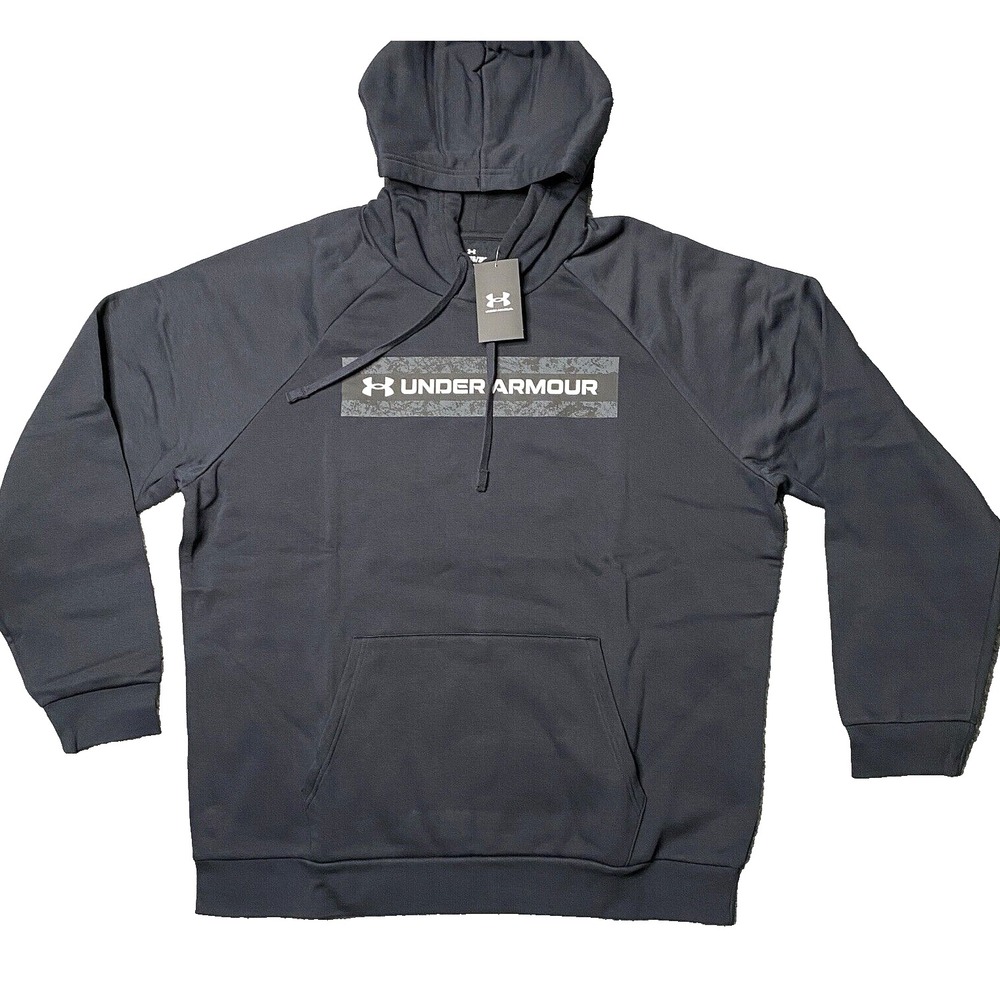 Under Armour UA‎ Rival Fleece Hoodie Size XXL Camo Chest Stripe Black NWT